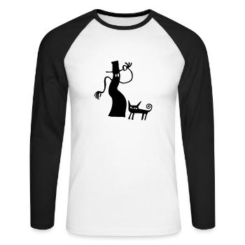 Hexe Katze Halloween Geschenk gruselig Silhouette - T-shirt baseball manches longues Homme - blanc/noir - Devant - Nik (191cm)