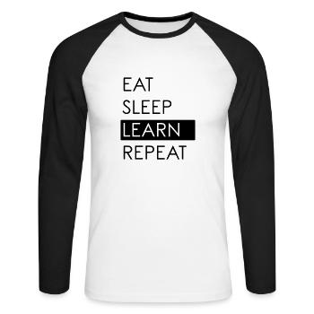 EAT SLEEP LEARN REPEAT - Studentenleben - Unisex Baseballshirt langarm - Weiß/Schwarz - Vorne - Nik (191cm)