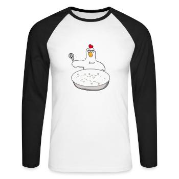Hühnersuppe | Huhn | Hahn | Henne | Koch | Bauer - Unisex Baseballshirt langarm - Weiß/Schwarz - Vorne - Nik (191cm)