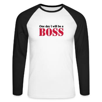 One day I will be a Boss - T-shirt baseball manches longues Homme - blanc/noir - Devant - Nik (191cm)