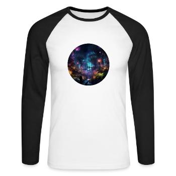 Neon Lights im Dschungel: Entdecke den Dschungle - Unisex Baseballshirt langarm - Weiß/Schwarz - Vorne - Nik (191cm)