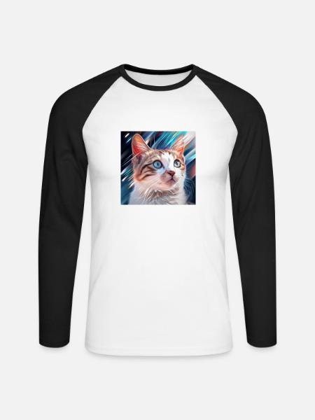 cute cat in art - Unisex Baseballshirt langarm - Weiß/Schwarz