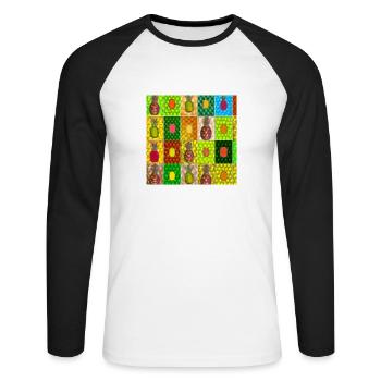Tropical Fruits Mosaic - Unisex Long Sleeve Baseball T-Shirt - white/black - Front - Nik (191cm)