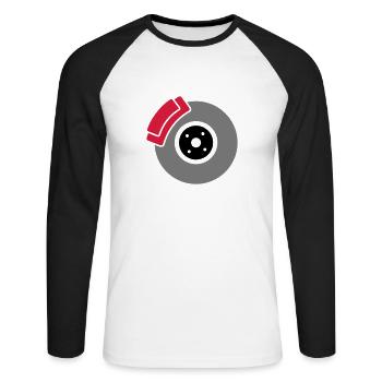 Scheibenbremse mit Bremssattel - Unisex Baseballshirt langarm - Weiß/Schwarz - Vorne - Nik (191cm)