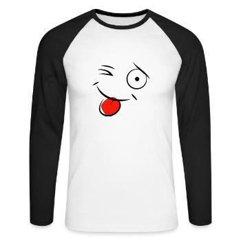 Lustiges Cartoon Gesicht mit Zunge - Unisex Baseballshirt langarm - Weiß/Schwarz - Vorne - Nik (191cm)