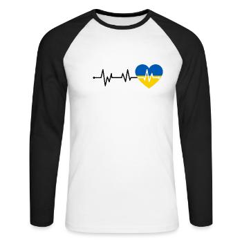 Heartbeat Ukraine - Unisex Baseballshirt langarm - Weiß/Schwarz - Vorne - Nik (191cm)