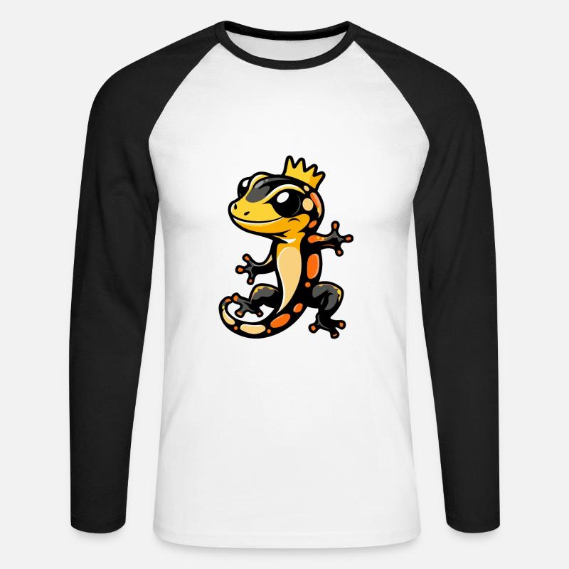 Lizard Comic Crown - Unisex Long Sleeve Baseball T-Shirt - white/black