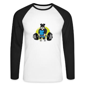 Miniature Schnauzer Weightlifting I Deadlift - Unisex Baseballshirt langarm - Weiß/Schwarz - Vorne - Nik (191cm)