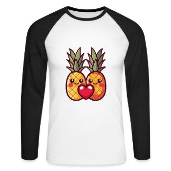 Ananas Couple Amour Coeur Saint Valentin - T-shirt baseball manches longues Homme - blanc/noir - Devant - Nik (191cm)