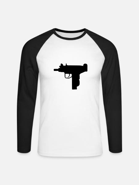 Waffe - Uzi - Unisex Baseballshirt langarm - Weiß/Schwarz