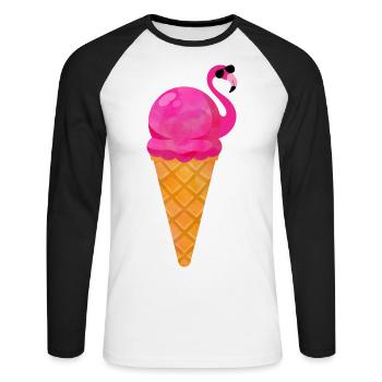 Crème glacée Gaufre Crème glacée Crème glacée Crème glacée Flamingo - T-shirt baseball manches longues Homme - blanc/noir - Devant - Nik (191cm)