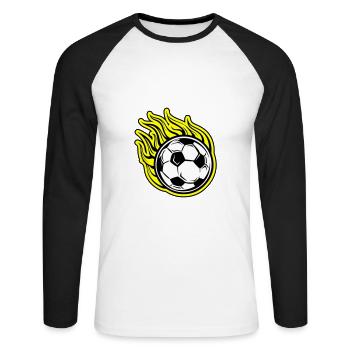 Fussball Flamme Feuer - Unisex Baseballshirt langarm - Weiß/Schwarz - Vorne - Nik (191cm)