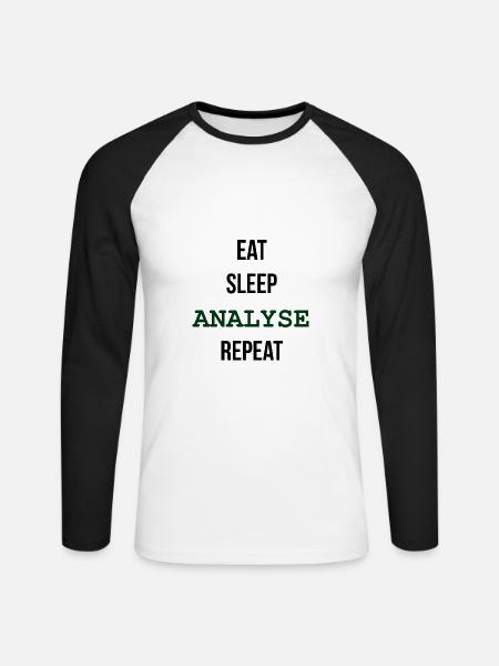 EAT, SLEEP, ANALYSE, REPEAT - Unisex Baseballshirt langarm - Weiß/Schwarz