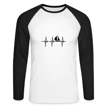 Herzschlag für Sportboote mit großen Segeln - Unisex Baseballshirt langarm - Weiß/Schwarz - Vorne - Nik (191cm)