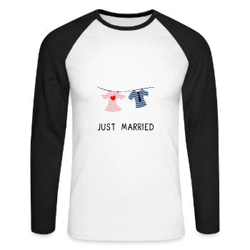 JUST MARRIED. MARRIED. VIVE LES MARIES - T-shirt baseball manches longues Homme - blanc/noir - Devant - Nik (191cm)
