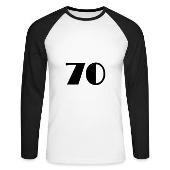 70 JAHRE. 70-JÄHRIGES JUBILÄUM. GEBURTSTAG 70 JAHRE. 70 - Unisex Baseballshirt langarm - Weiß/Schwarz - Vorne - Nik (191cm)