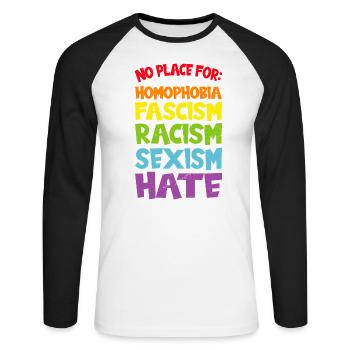 against homophobia gay pride Lesbian LGBT Gay - T-shirt baseball manches longues Homme - blanc/noir - Devant - Nik (191cm)