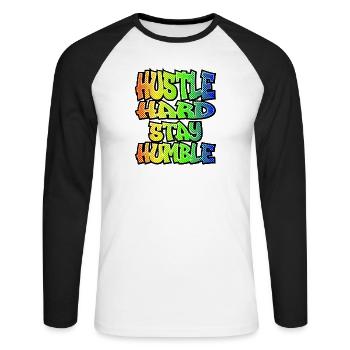 hustle hard stay humble - T-shirt baseball manches longues Homme - blanc/noir - Devant - Nik (191cm)