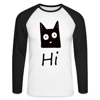 Katze Hi - Unisex Baseballshirt langarm - Weiß/Schwarz - Vorne - Nik (191cm)