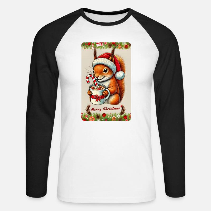 Weihnachts-Eichhörnchen mit heißer Schokolade - Unisex Baseballshirt langarm - Weiß/Schwarz