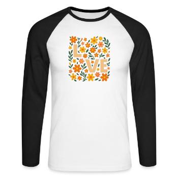Love in Bloom – Florales Retro-Design - Unisex Baseballshirt langarm - Weiß/Schwarz - Vorne - Nik (191cm)