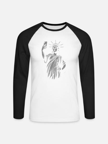 Freiheitsstatue Selfie Portrait Geschenk - Unisex Baseballshirt langarm - Weiß/Schwarz