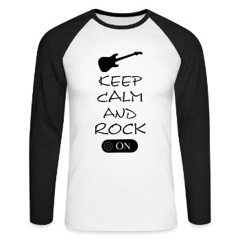 Keep Calm and Rock On mit Gitarre - Unisex Baseballshirt langarm - Weiß/Schwarz - Vorne - Nik (191cm)