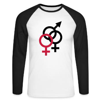 ICH BIN EINE FRAU und BI - Unisex Baseballshirt langarm - Weiß/Schwarz - Vorne - Nik (191cm)