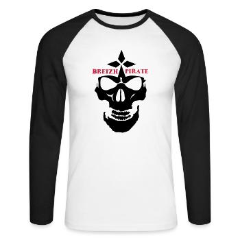 breizh pirate skull and crossbones ermine - Unisex Long Sleeve Baseball T-Shirt - white/black - Front - Nik (191cm)