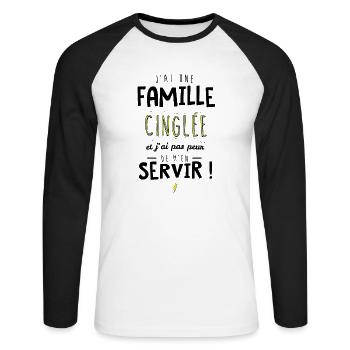 J'ai une famille cinglée et je peux m'en servir - T-shirt baseball manches longues Homme - blanc/noir - Devant - Nik (191cm)