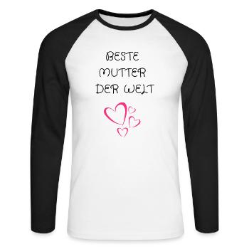 Muttertag geschenk beste mutter der welt - Unisex Baseballshirt langarm - Weiß/Schwarz - Vorne - Nik (191cm)