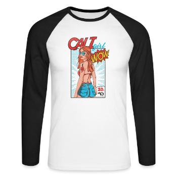 Beach Girl - Cover Girl - Magazine Design Geschenki - T-shirt baseball manches longues Homme - blanc/noir - Devant - Nik (191cm)