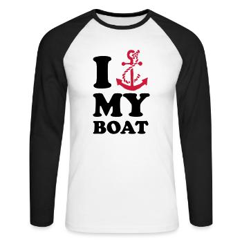 I love my boat - Unisex Baseballshirt langarm - Weiß/Schwarz - Vorne - Nik (191cm)