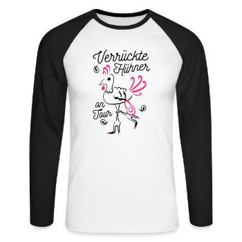 Team Braut verrückte Hühner on Tour - Unisex Baseballshirt langarm - Weiß/Schwarz - Vorne - Nik (191cm)