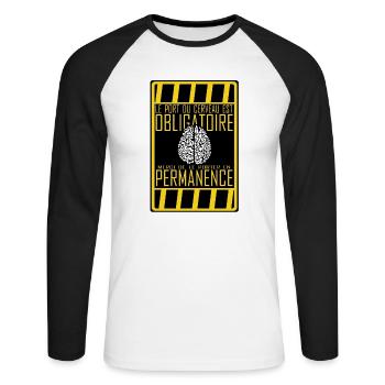 port cerveau obligatoire cervelle humour citation - T-shirt baseball manches longues Homme - blanc/noir - Devant - Nik (191cm)