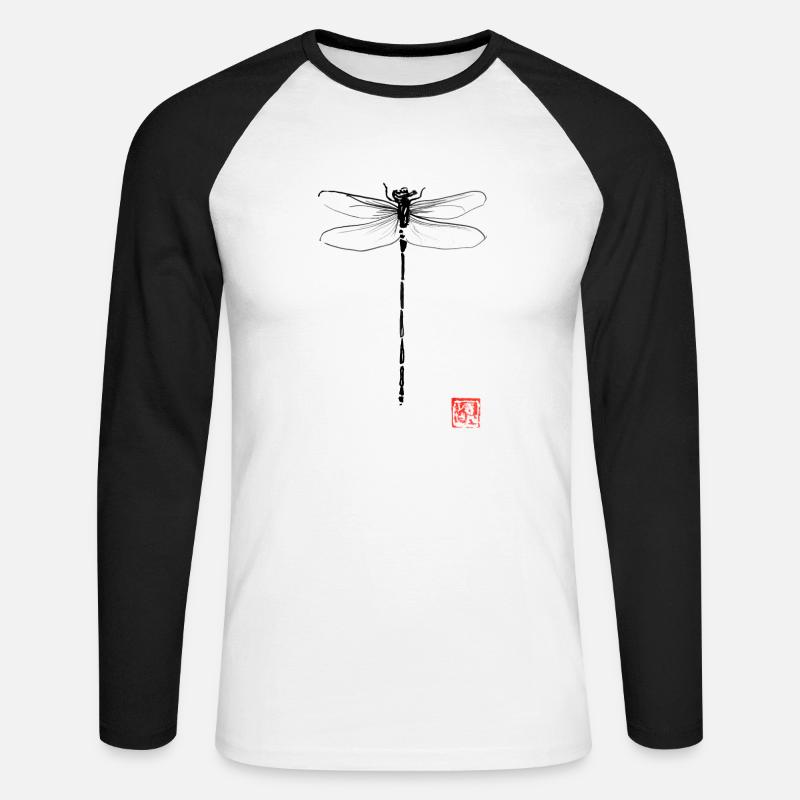 Libelle - Unisex Baseballshirt langarm - Weiß/Schwarz