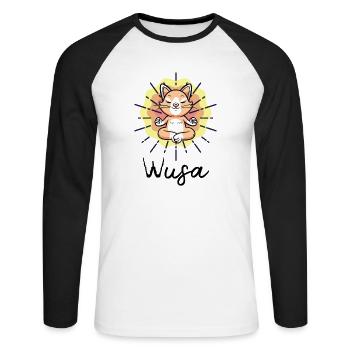 Méditation de chat Wusa Yoga - T-shirt baseball manches longues Homme - blanc/noir - Devant - Nik (191cm)