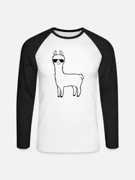 Cool sunglasses alpaca - Unisex Long Sleeve Baseball T-Shirt - white/black