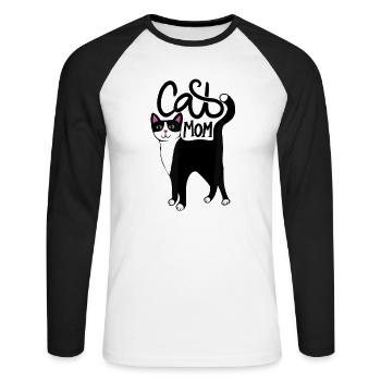 Katzen Mutter Cat Mom Mama - Unisex Baseballshirt langarm - Weiß/Schwarz - Vorne - Nik (191cm)