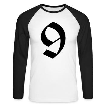 9 - Unisex Baseballshirt langarm - Weiß/Schwarz - Vorne - Nik (191cm)
