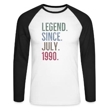 Legende seit Juli 1990 - Unisex Baseballshirt langarm - Weiß/Schwarz - Vorne - Nik (191cm)