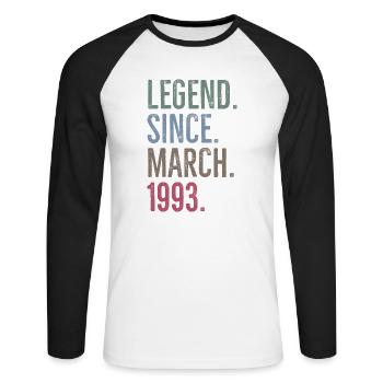 Légende depuis mars 1993 - T-shirt baseball manches longues Homme - blanc/noir - Devant - Nik (191cm)