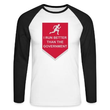 run better than government - Unisex Baseballshirt langarm - Weiß/Schwarz - Vorne - Nik (191cm)