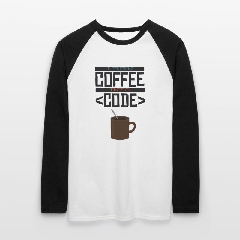 I turn coffee into code Programmierer Entwickler Unisex Baseballshirt langarm