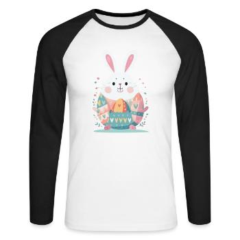 Osterhase - Unisex Baseballshirt langarm - Weiß/Schwarz - Vorne - Nik (191cm)