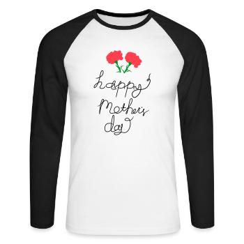 Joyeuse fête des mères lettrage manuscrit - T-shirt baseball manches longues Homme - blanc/noir - Devant - Nik (191cm)