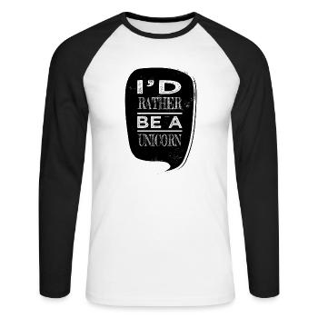 Dessin animé licorne cadeaux d’anniversaire geek - T-shirt baseball manches longues Homme - blanc/noir - Devant - Nik (191cm)