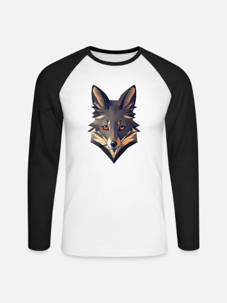 Minimalistischer Fuchskopf - Unisex Baseballshirt langarm - Weiß/Schwarz