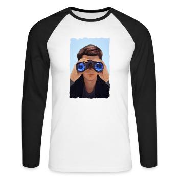 Mann hinter dem Fernglas - Unisex Baseballshirt langarm - Weiß/Schwarz - Vorne - Nik (191cm)