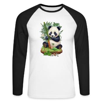 Panda Bär ißt Bambus - Unisex Baseballshirt langarm - Weiß/Schwarz - Vorne - Nik (191cm)